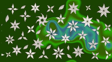 Küçük çiçekte hoş bir çiçek deseni var. Parlak çiçekli yeşil renkler üzerine soyut çizim deseni. Çiçek elementli zarif raster dokusu..