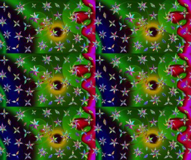 Raster illüstrasyonu. Suluboya çiçekli çiçek deseni. Yeşil renkli Asyalı tekstil.