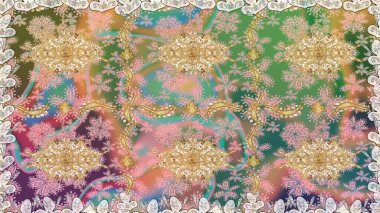 Doğu tarzı arabesk. Altın elementli bej renkler. Raster illüstrasyonu. Kusursuz altın desenli bukleler. Raster altın desen.