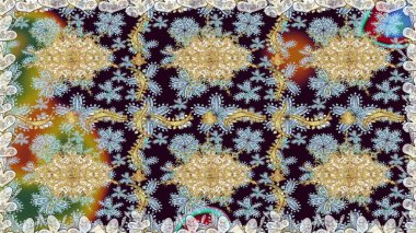 Tarafsız renklerde desen. Kına dövmeli süs çiçekleri, altın çıkartmalar, mehndi ve yoga tasarımı, kartlar ve parmak izleri. Raster altın mehndi kusursuz desen.