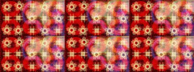 Raster illüstrasyonu. Kar tanelerinin soyut arkaplanı olan şirin bir Noel arkaplanı. Noel ve yeni yıl moda baskıları için tatil tasarımı. Renkler. Kırmızı, kahverengi ve bej kar taneleri.