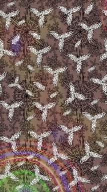 Kahverengi renkte sevimli çiçekler. Moda baskısı, albüm, ambalaj kağıdı ve duvar kağıdı için zarif dekoratif süslemeler. Raster illüstrasyonu. Küçük çiçekli basit bir çiçek çizimi..