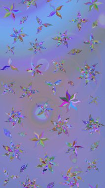 Raster illüstrasyonundaki çiçek desenli çizim. Düz Çiçek Elementleri Tasarımı. Mor ve mavi renkte çiçekler. Renkli Bahar Teması çizim şablonu.