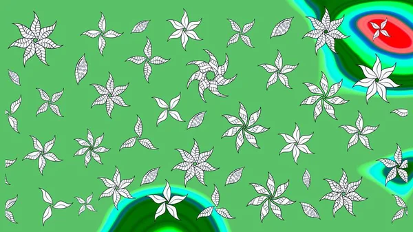 Raster. Yeşil renkte güzel çiçekler, suluboya desenli eskiz deseni, duvar kağıdı, kart veya kumaş için fayanslı..