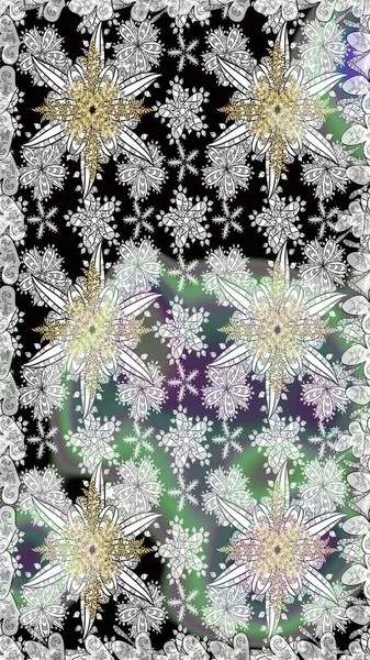 Motley illüstrasyonu. Küçük çiçekte güzel bir desen. Küçük renkli çiçekler. Moda baskıları için zarif bir şablon. Çiçekli bahar çiçekleri.