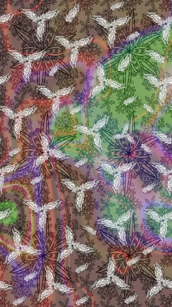 Çiçek rengi eskiz deseni. Raster Yumuşak kumaş deseni. Raster çiçek izi. Klasik taslak çizimi.