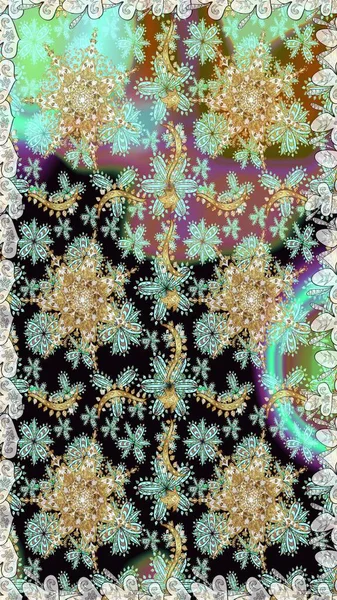 Tarafsız renklerde altın element. Barok tarzında altın çiçek süsü. Antika altın tekrarlanabilir duvar kağıdı. Damask arkaplanı tekrarlayan kusursuz desen.