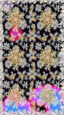 Klasik klasik klasik arka plan. Raster illüstrasyonu. Kusursuz klasik raster altın desenli. Gri renklerde, altın elementlerle kusursuz desen. Geleneksel oryantasyon süsü.