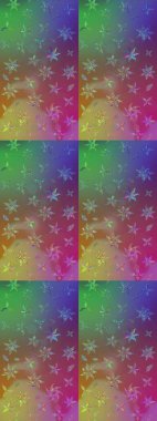 Çiçek desenli çizim. Mor ve yeşil renklerde Asya tekstili. Raster illüstrasyonu.