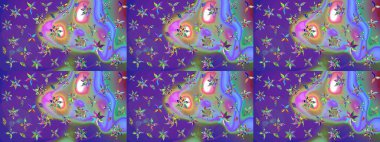 Hediye ambalaj kağıdı, tebrik kartları, posterler ve pankart tasarımı. Raster düz çiçek çizim deseni. Mor ve mor renkte çiçekler.