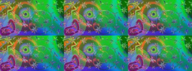 Raster illüstrasyonu. Şatafatlı bahar bahçesi dokusu. Yeşil ve mavi renkte çiçek çizimi. Çiçek deseni. Yeşil ve mavi renkte çiçekler.