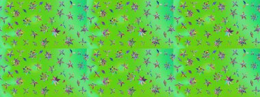 Raster illüstrasyonu. Yeşil ve mavi renkte çiçekler. Raster illüstrasyonu. Asya tekstil tarzında. Çiçek desenini çiz.