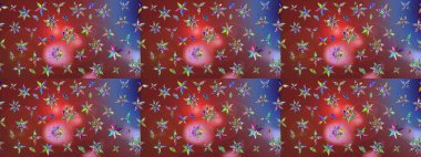 Raster illüstrasyonu. Moda baskısı, albüm, ambalaj kağıdı ve duvar kağıdı için zarif dekoratif süslemeler. Küçük çiçekli basit bir çiçek çizimi. Kahverengi ve kırmızı renkte şirin çiçekler..