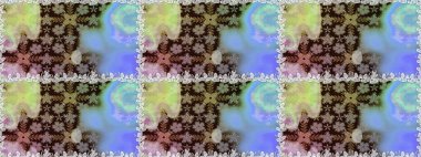 Kusursuz bir arka plan modeli. Raster - stok. Çiçekler yapraklarla ve papatya çiçekleri tarafsız ve kahverengi renklerle.