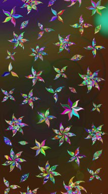 Süslü kumaş deseni. Düz Çiçek Elementleri Tasarımı. Raster illüstrasyonundaki çiçek desenli çizim. Renkli Bahar Teması çizim şablonu.