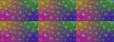 Yumuşak, bahar çiçekleri mor ve yeşil renklerde. Raster illüstrasyonu. Yaprak ve çiçeklerin suluboya resmi, mor ve yeşil renklerin çizim şekli.