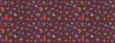 Raster illüstrasyonu. Raster illüstrasyonu. Asya tekstil tarzında. Kahverengi ve yeşil renkli çiçekler. Çiçek desenini çiz.