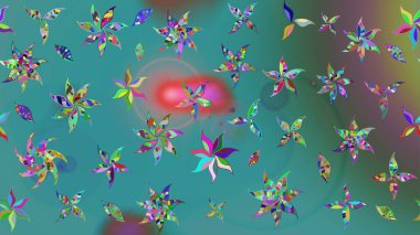 Çiçek desenli eskiz. Renkli Bahar Teması eskiz kalıbı. Düz Çiçek Elementleri Tasarım Raster illüstrasyonu. Yeşil ve mavi renkte çiçekler.