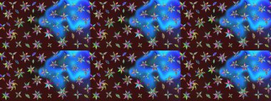 Küçük kahverengi ve mavi renkte güzel bir besin torbası deseni, çiçekler. Tekstil, kumaş, kapaklar, duvar kağıtları, baskı, naylon, koleksiyon defteri, örgü, dekupaj için güzel bir eskiz. Millefleurlar.