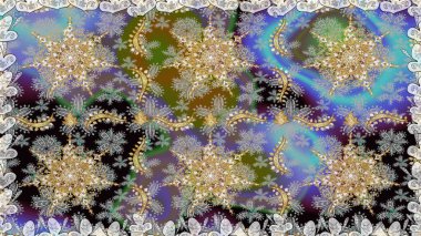 Paisley 'ler zarif çiçek desenli arkaplan duvar kâğıdı çizimleri. Klasik stil, güzel, üç boyutlu sanat eseri, altın ve gri desenli çiçek yaprakları ve süslemeleri var..