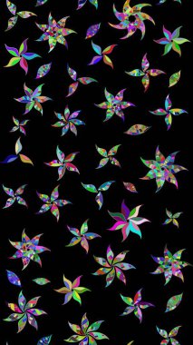 Raster illüstrasyonu. El çizimi çiçekli soyut çizim kalıbı. Siyah ve yeşil renkte çiçekler.