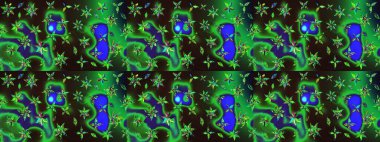 Raster illüstrasyonu. Yeşil ve gri renklerde. Çiçek buketleriyle klasik tarzda eskiz deseni.