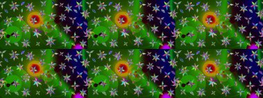 Kabile sanatı boho baskısı, klasik çiçek arkaplanı. Arkaplan dokusu, duvar kağıdı, yeşil ve siyah renkli çiçek teması. Soyut etnik raster çizim kalıbı.