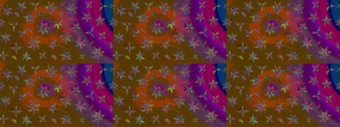 Kahverengi ve mor renklerde karalamalar çizilmiş çiçek deseni. Raster illüstrasyonu.