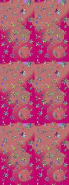 Hediye ambalaj kağıdı, tebrik kartları, posterler ve pankart tasarımı. Raster düz çiçek çizim deseni. Pembe ve morumsu renkte çiçekler.