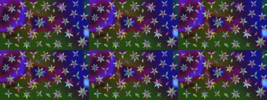 Kumaş desenli papatya çiçeği detayı. Yeşil ve mavi renkte çiçekler.