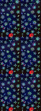 Şirin çiçek elementleri. Robot resim. Gri ve mavi renkte çiçekler. Raster illüstrasyonu.