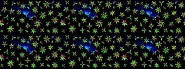 Yumuşak, bahar çiçekleri siyah ve yeşil renklerde. Raster illüstrasyonu. Raster çiçek desenli ve çiçekli..