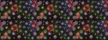 Elle boyanmış suluboya resim çizimleri, çiçekler ve bitkiler. Renkli çiçekler.