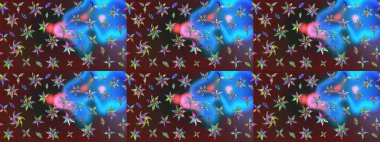 Çiçek desenli çizim. Raster illüstrasyonu. Asyalı tekstil renkleri.