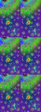 Yaprak ve çiçeklerin suluboya resimleri, mavi ve yeşil renkler üzerine çizimler. Yumuşak, bahar çiçekleri mavi ve yeşil renklerde. Raster illüstrasyonu.