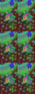 Raster illüstrasyonu. Çiçek duvar kâğıdı. Yeşil ve kahverengi renkli şirin tekstil tarzında. Çiçek arkaplan. Renkli çizim deseni.