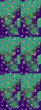 Çiçek duvar kâğıdı. Raster illüstrasyonu. Mavi ve yeşil renkli şirin tekstil tarzında. Çiçek arkaplan. Renkli çizim deseni.