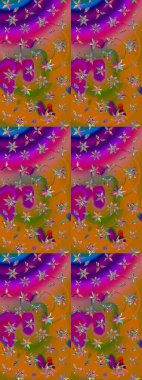 Halk tarzı. Parlak renkli çiçekleri ve turuncu ve mor renkli yaprakları olan harika bir çiçek deseni. Modern çiçek arkaplanı. Moda baskıları için zarif bir şablon.