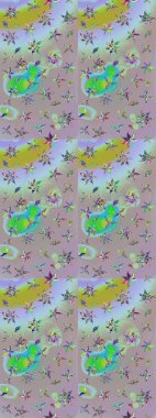 El çizimi. Raster illüstrasyonu. Çiçekli, yapraklı, çiçek desenli çizim..