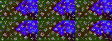 Yumuşak, bahar çiçekleri yeşil ve mavi renklerde. Yaprak ve çiçeklerin suluboya resimleri, yeşil ve mavi renkler üzerine çizimler. Raster illüstrasyonu.