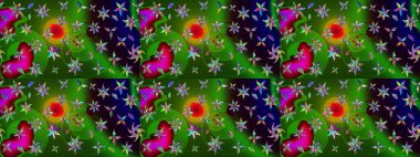 Suluboya çizim kalıbı. Çiçekler suluboya tarzında yeşil ve siyah renklerde. Çiçek izi.