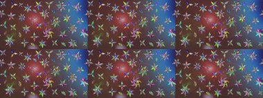 Kahverengi ve mavi renklerde. Raster illüstrasyonu. Güzel kumaş deseni. Raster illüstrasyonunda çiçek deseni çizimi.