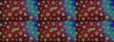 El çizimi çiçek unsurları olan soyut çizim raster deseni. 1950-1960 motifleri. Kahverengi ve mavi üzerine kahverengi ve mavi. Çiçekli ipek eşarp. Retro tekstil tasarım koleksiyonu.