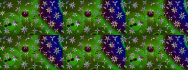 Soyut etnik raster çizim kalıbı. Vadinin yeşil ve mavi renkli çiçekleri. Çiçekler..