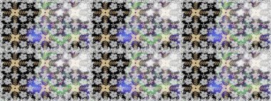 Çok renkli, zarif küçük çiçekler ve gri renkli komik böcekler, raster desen, illüstrasyon.