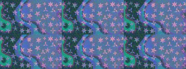 Raster illüstrasyonu. Mavi ve mor kar taneleri. Noel ve yeni yıl moda baskıları için tatil tasarımı. Kar tanelerinin soyut arkaplanlı Noel deseni.