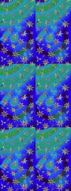 Yumuşak, yaz çiçekleri mavi ve yeşil renklerde. Raster deseni. Küçük çiçekteki sevimli çiçek deseni. Raster illüstrasyonu.