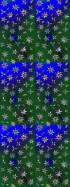 Yeşil ve mavi renkli etnik çiçekli zarif eskiz deseni. Raster Çiçek İllüstrasyonu güzel tekstil..