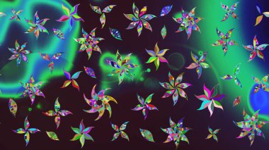 Kahverengi ve yeşil renkli parlak çiçekli soyut çizim deseni. Küçük çiçekte hoş bir çiçek deseni var. Çiçek elementli zarif raster dokusu..