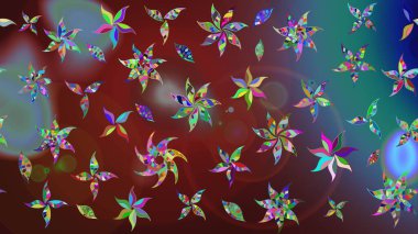 Renkli Bahar Teması eskiz kalıbı. Kahverengi ve mavi renkli çiçekler. Çiçek desenli eskiz. Düz Çiçek Elementleri Tasarım Raster illüstrasyonu.